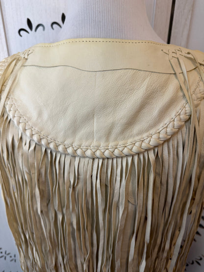 Rare Vintage Y2K True Religion Cream Leather Fringe Vest