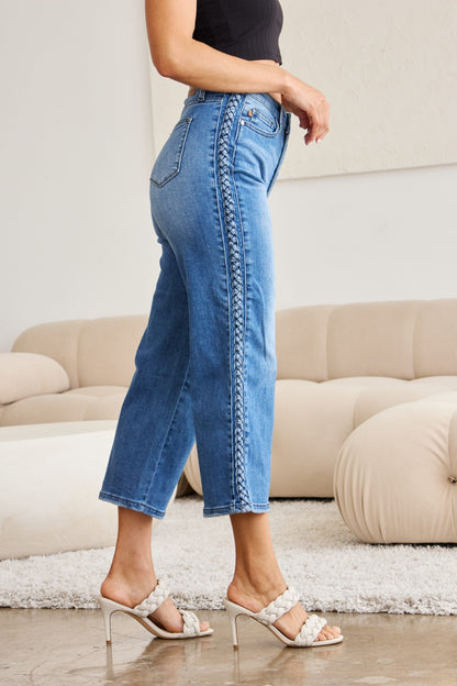 Braid Side Detail Wide Leg Jeans