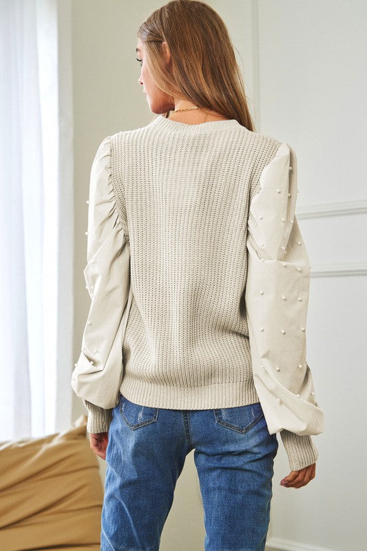 Pearl Contrast Sleeve Sweater