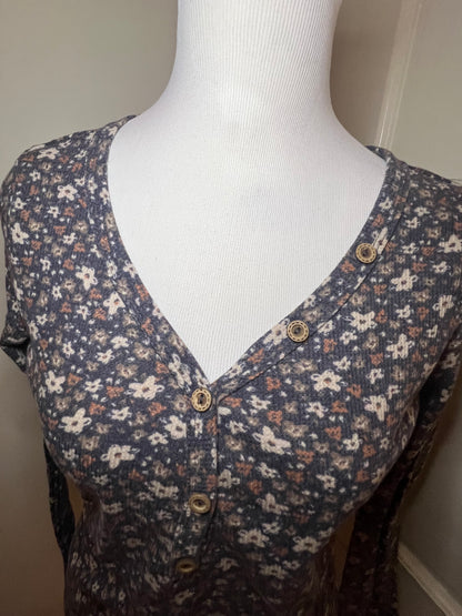 Amber Moon Revival: Navy Floral Henley Thermal