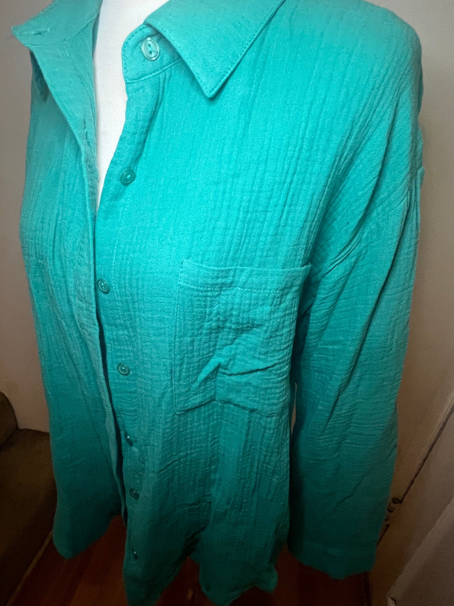 Amber Moon Revival: Green Gauze Cotton Top