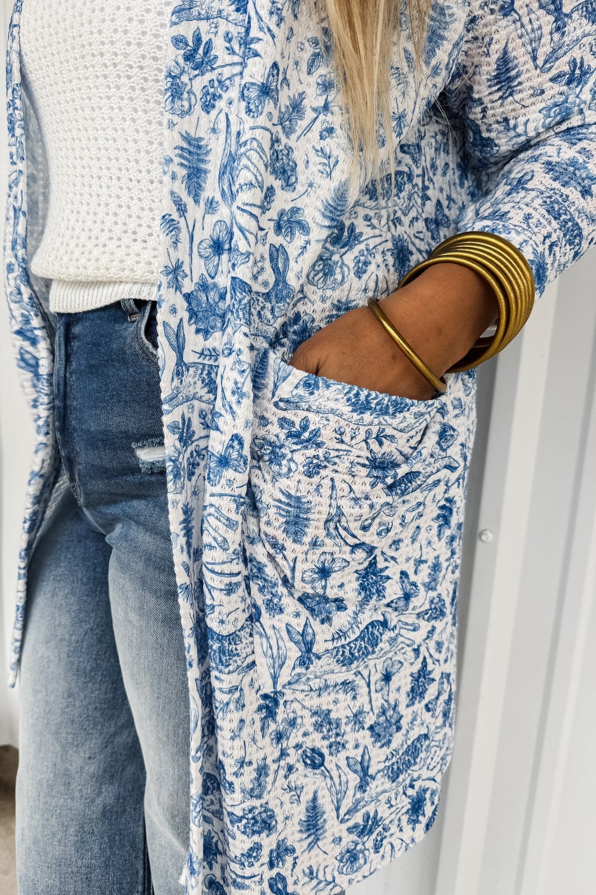 French Blue Floral Cardigan