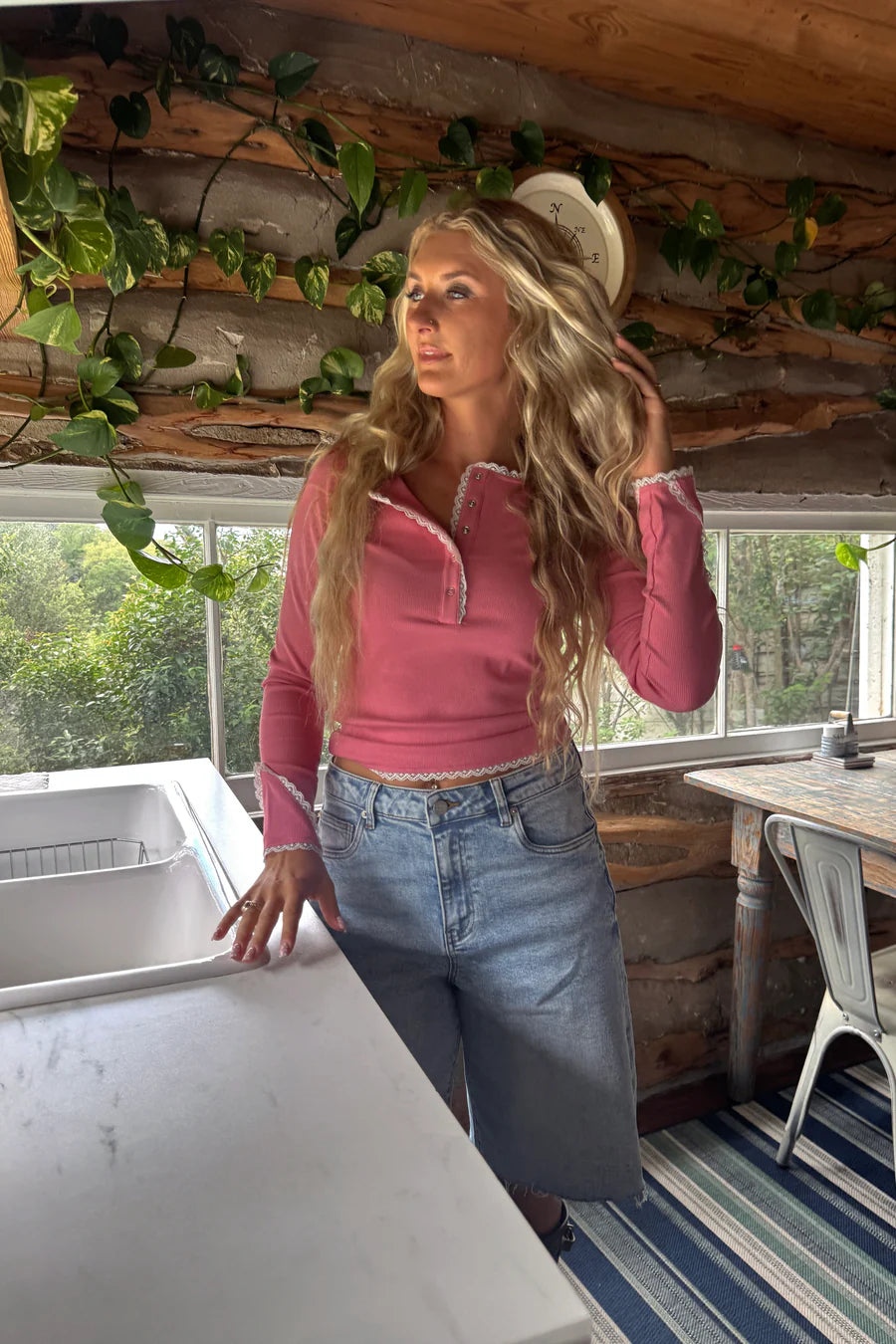 PREORDER: Rosie Lace Henley Top