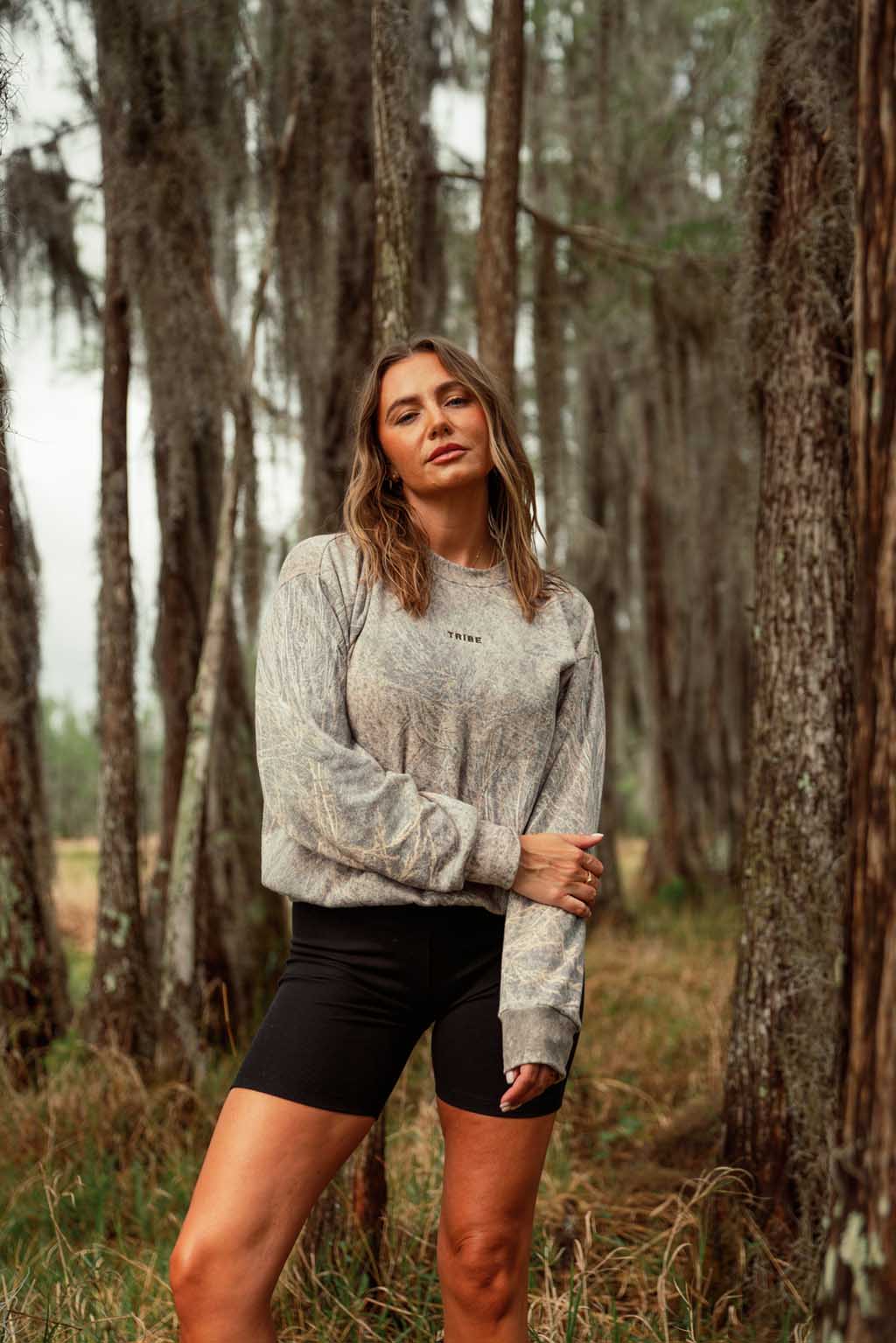 Amber Moon Revival: Tribe Kelley Brush Camo Crewneck Sweatshirt