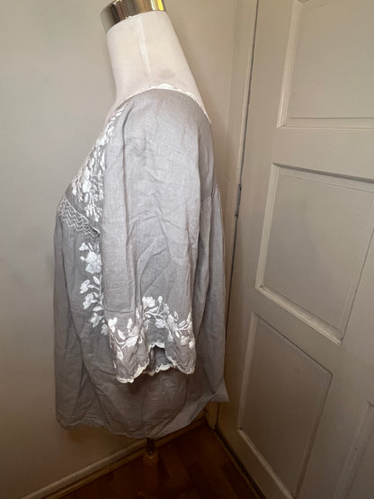 Grey Mexican Embroidered Blouse
