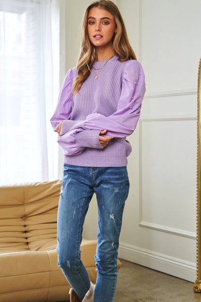 Pearl Contrast Sleeve Sweater
