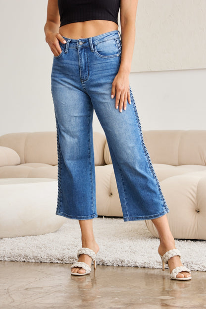 Braid Side Detail Wide Leg Jeans