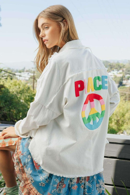 Embroidered Peace Shacket