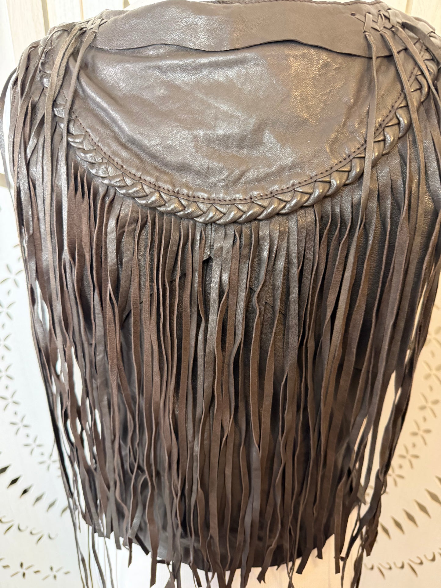 Vintage 2000s True Religion Brown Leather Fringe Vest