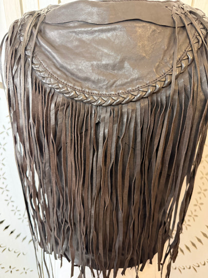 Vintage 2000s True Religion Brown Leather Fringe Vest