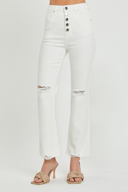 Renna Button Fly White Jeans