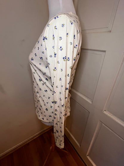 Amber Moon Revival: Built in Bra Blue Floral Thermal Top