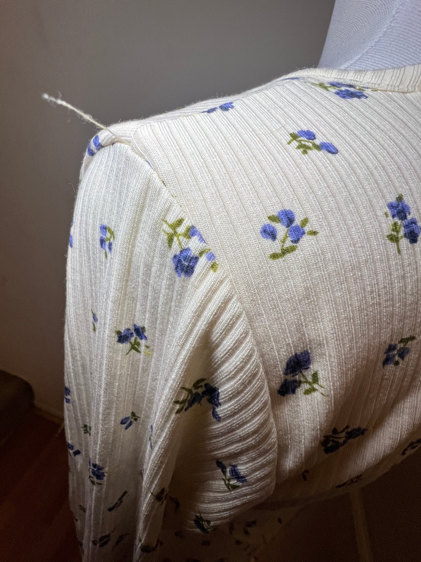 Amber Moon Revival: Built in Bra Blue Floral Thermal Top