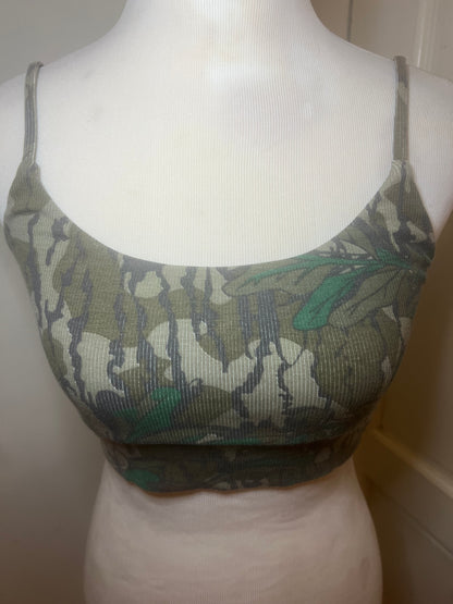 Amber Moon Revival: Tribe Kelley Mossy Oak Camo Traveler Bra in Greenleaf