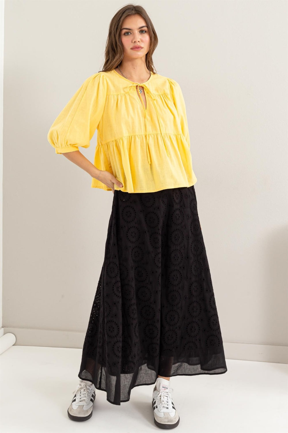 Eyelet Midi Skirt