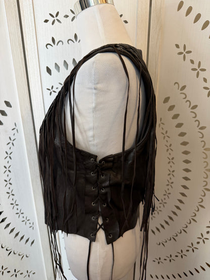 Vintage 2000s True Religion Brown Leather Fringe Vest