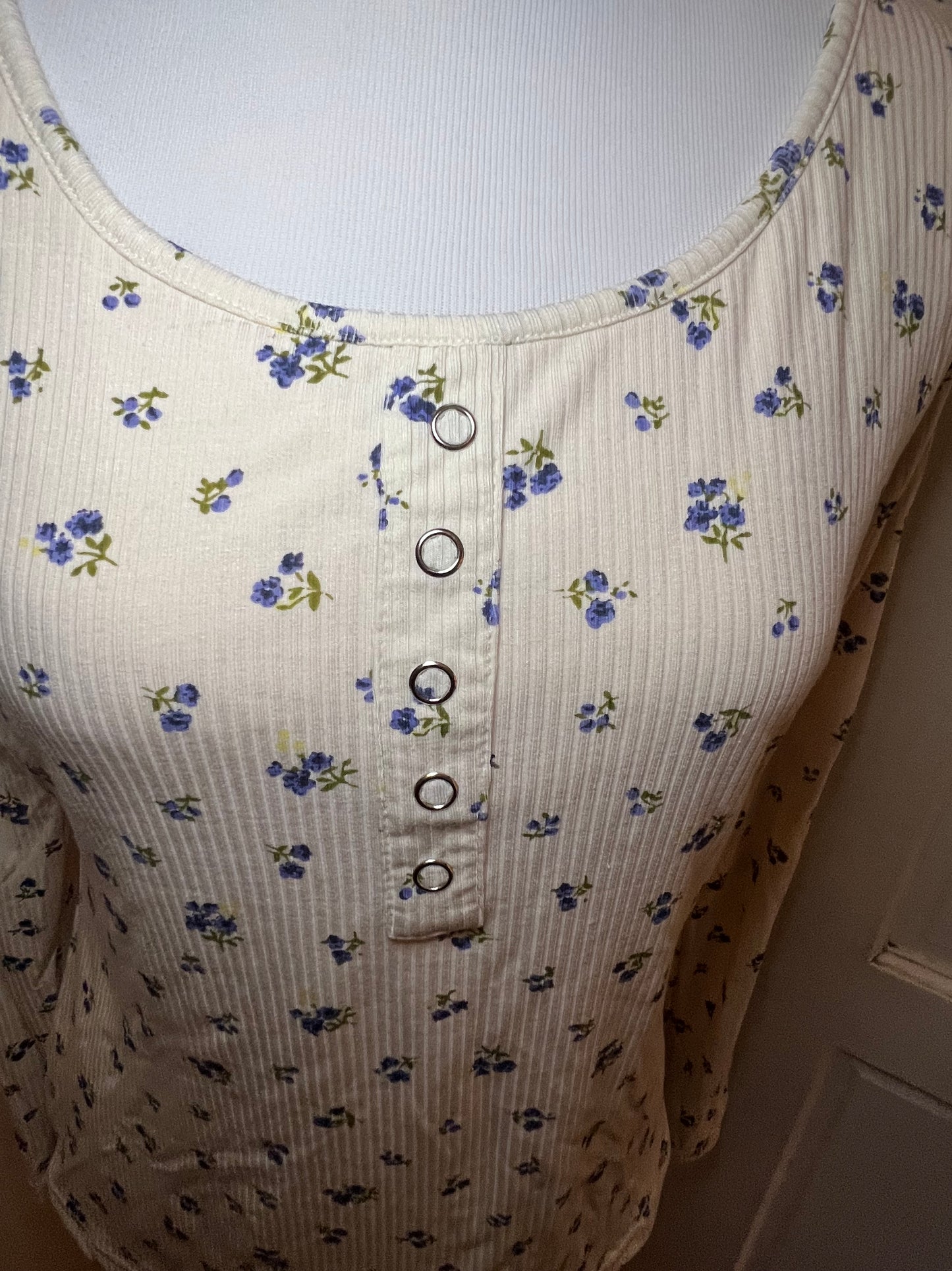 Amber Moon Revival: Built in Bra Blue Floral Thermal Top