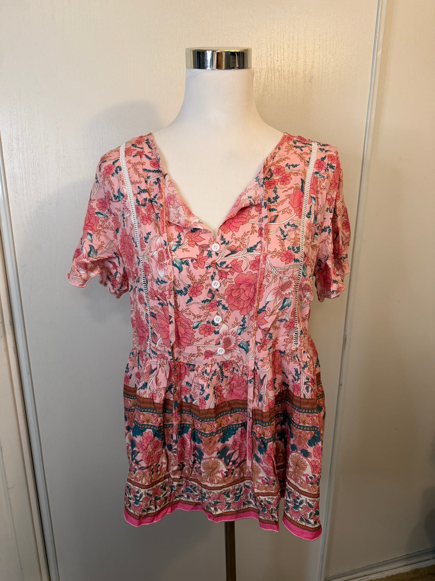 Amber Moon Revival: Boho Pink Floral Blouse NWT