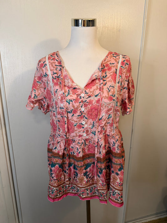 Amber Moon Revival: Boho Pink Floral Blouse NWT