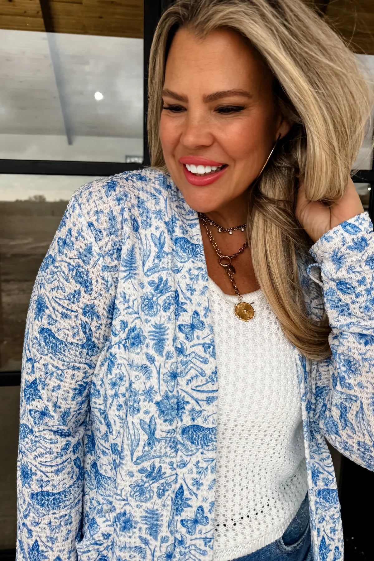 French Blue Floral Cardigan