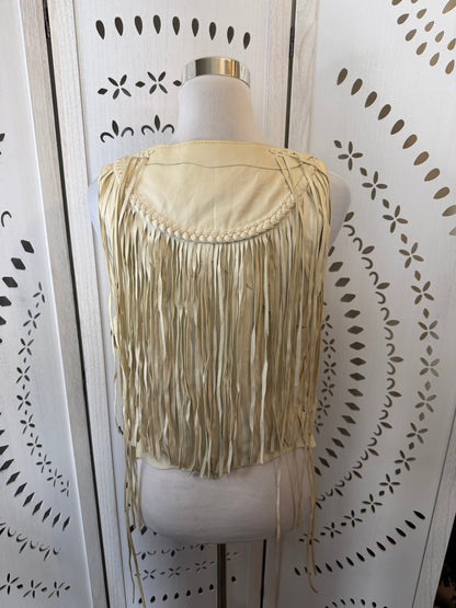 Rare Vintage Y2K True Religion Cream Leather Fringe Vest
