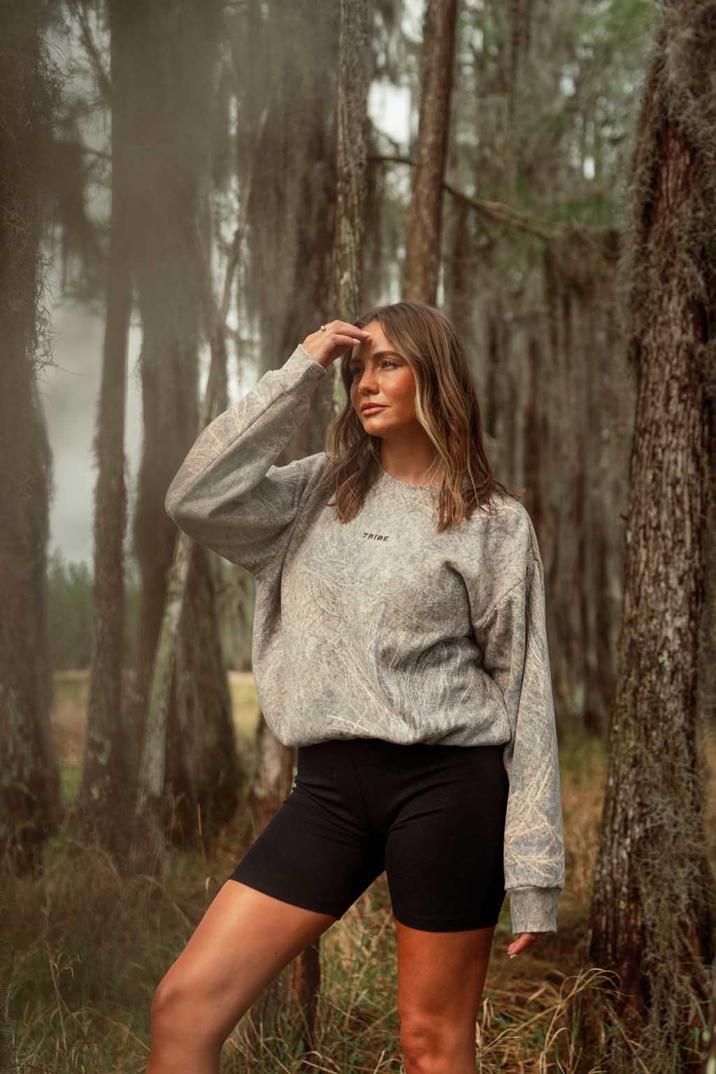 Amber Moon Revival: Tribe Kelley Brush Camo Crewneck Sweatshirt