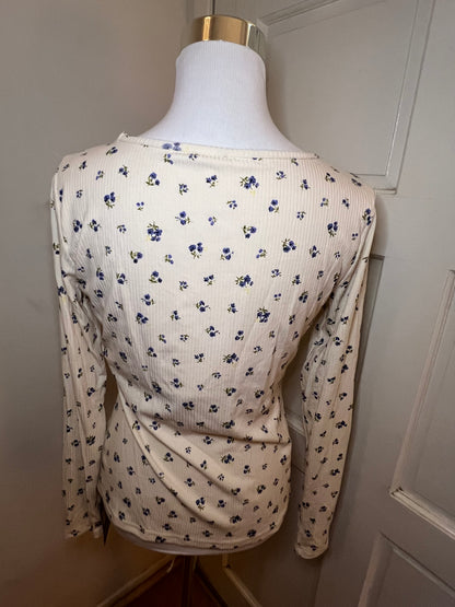 Amber Moon Revival: Built in Bra Blue Floral Thermal Top