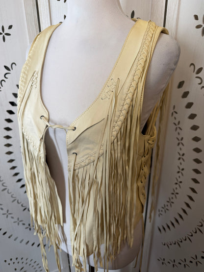 Rare Vintage Y2K True Religion Cream Leather Fringe Vest