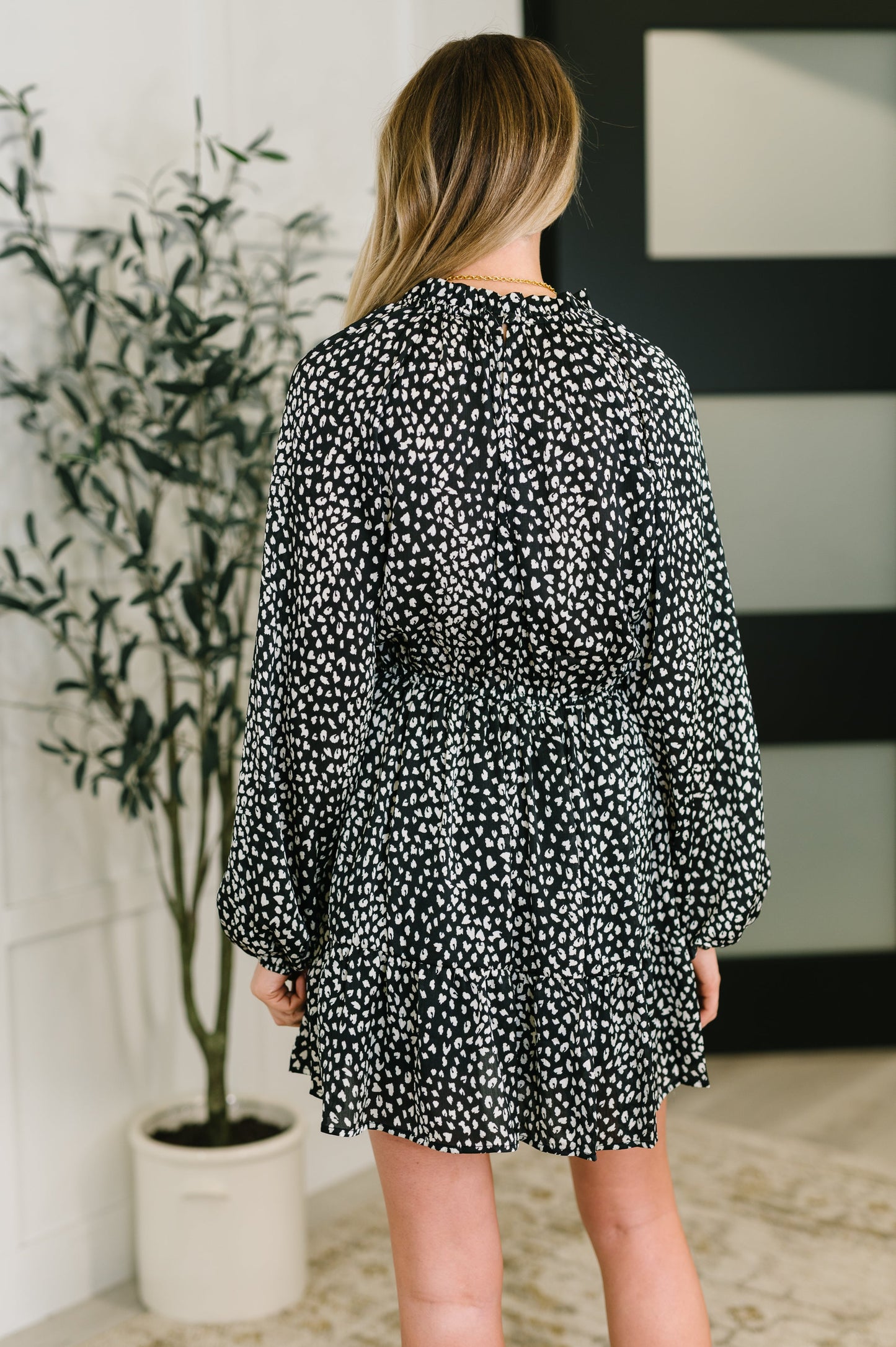 Animal Print Tiered Dress in Black