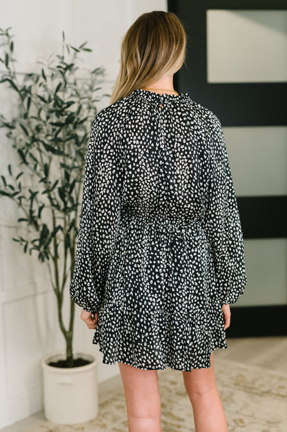 Animal Print Tiered Dress in Black