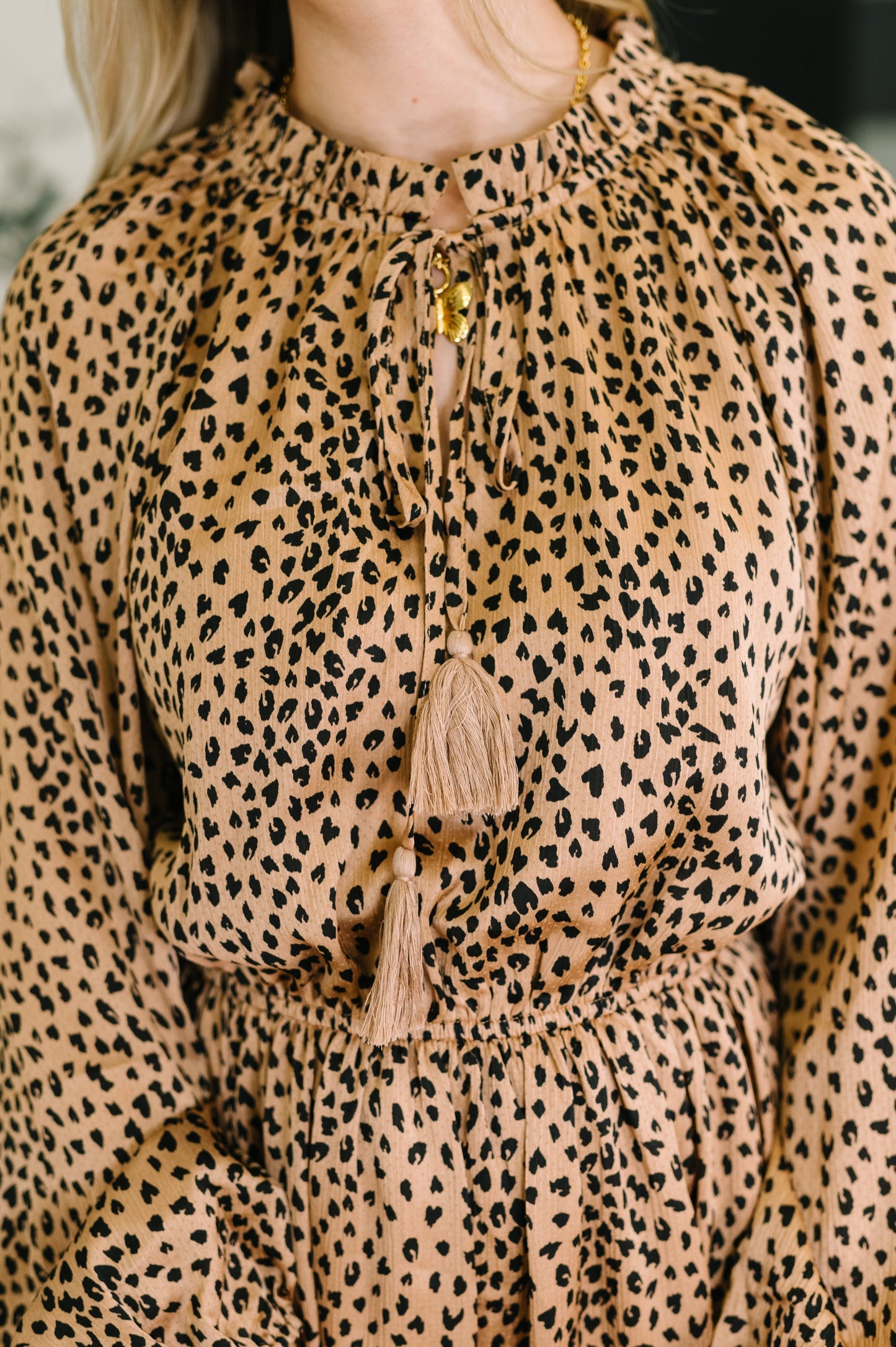 Animal Print Tiered Dress in Pecan Brown
