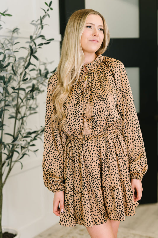 Animal Print Tiered Dress in Pecan Brown