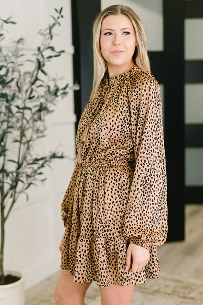 Animal Print Tiered Dress in Pecan Brown