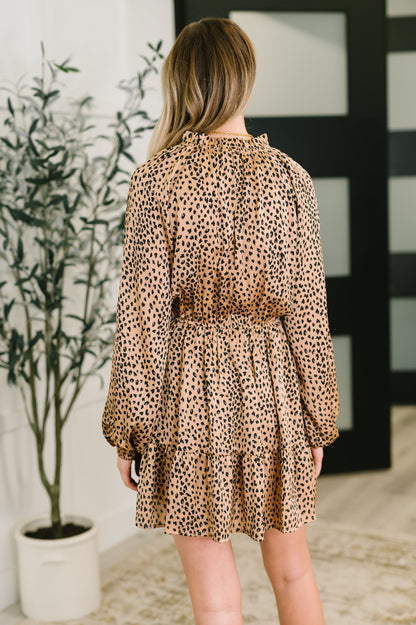 Animal Print Tiered Dress in Pecan Brown
