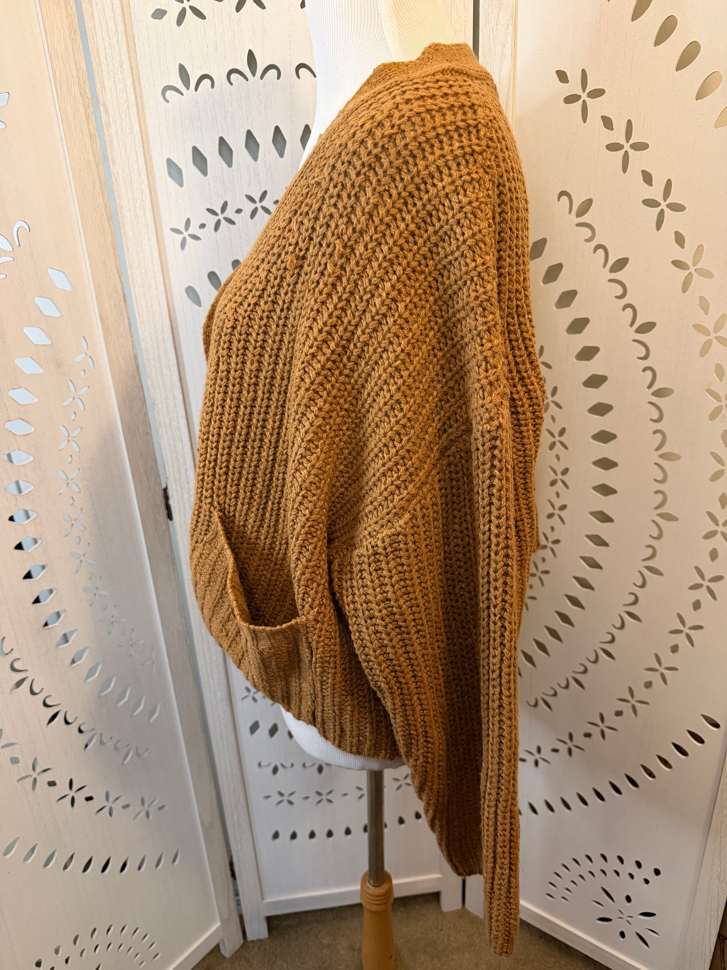 Amber Moon Revival: Chunky Camel Buttoned Cardigan