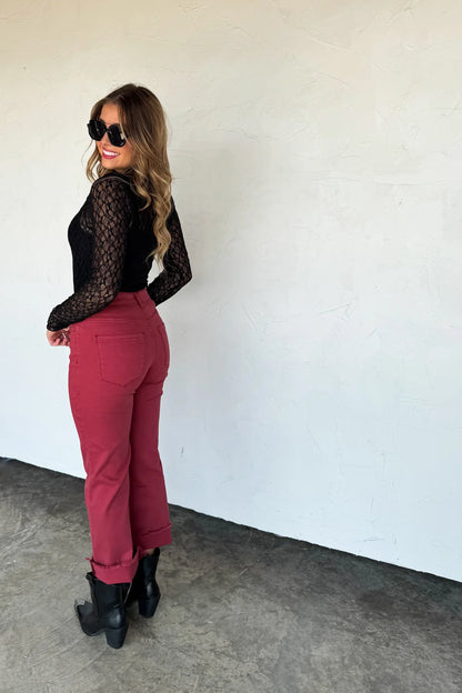 PREORDER: Burgundy Urban Non Distressed Crop Jeans