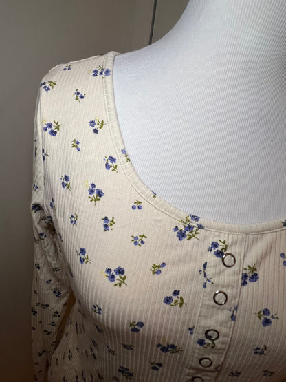 Amber Moon Revival: Built in Bra Blue Floral Thermal Top
