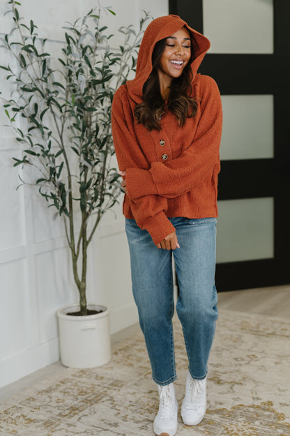 Rust Hooded Henley Sweater