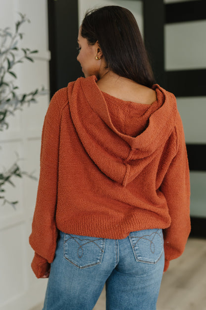 Rust Hooded Henley Sweater