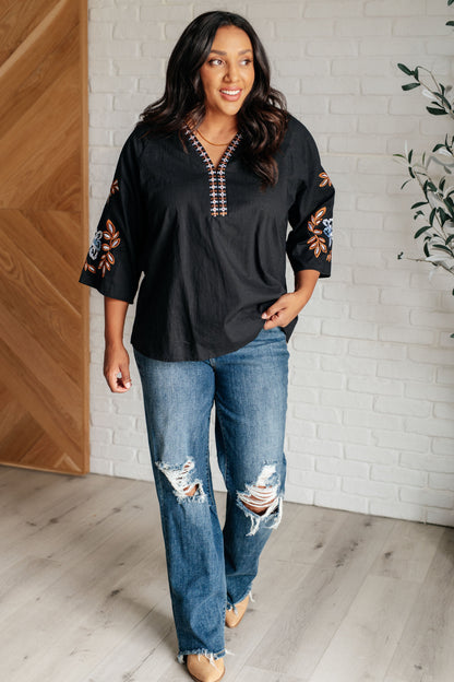 Melee Embroidered V-Neck Blouse