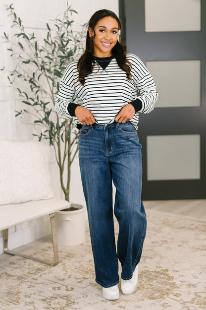 Drop Shoulder Pullover in White and Black