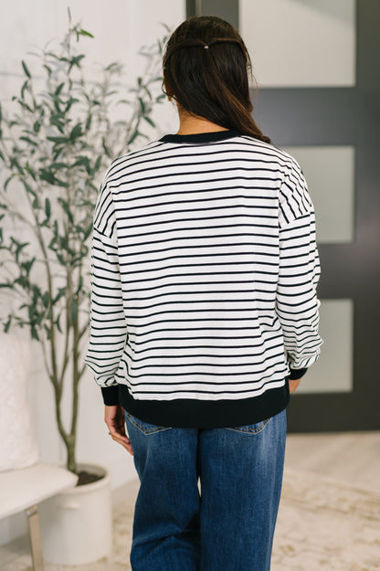 Drop Shoulder Pullover in White and Black