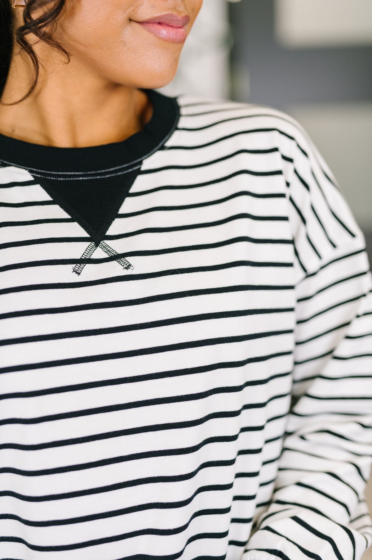 Drop Shoulder Pullover in White and Black