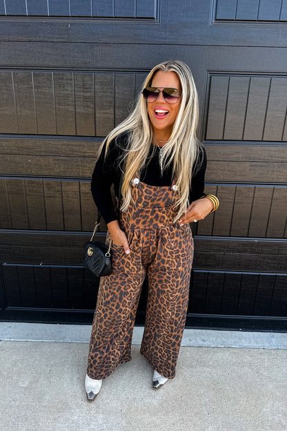 Leopard Ribbed Overalls