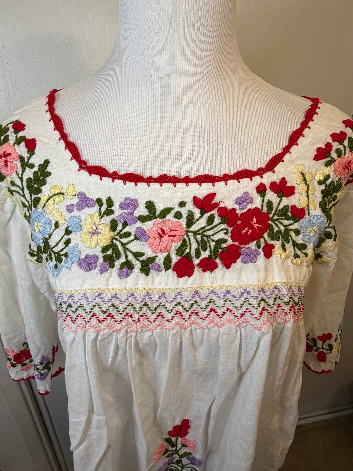 Amber Moon Revival: White Floral Embroidered Mexican Blouse
