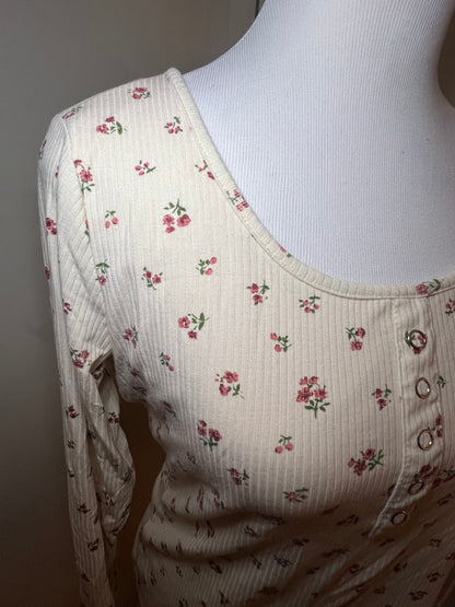 Amber Moon Revival: Built in Bra Pink Floral Thermal Top