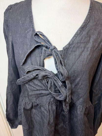 Amber Moon Revival: Black Denim Tie Front Peplum Top