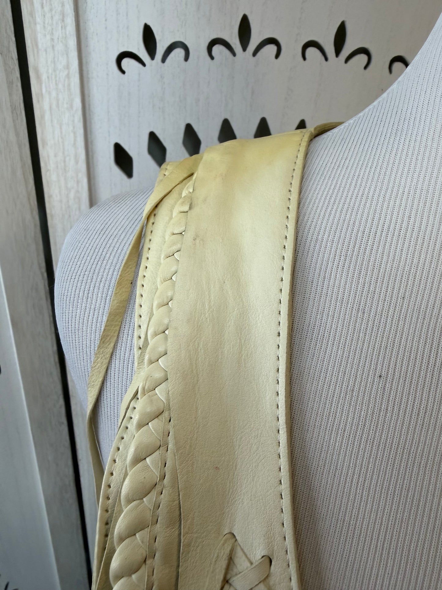 Rare Vintage Y2K True Religion Cream Leather Fringe Vest
