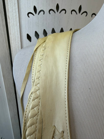 Rare Vintage Y2K True Religion Cream Leather Fringe Vest