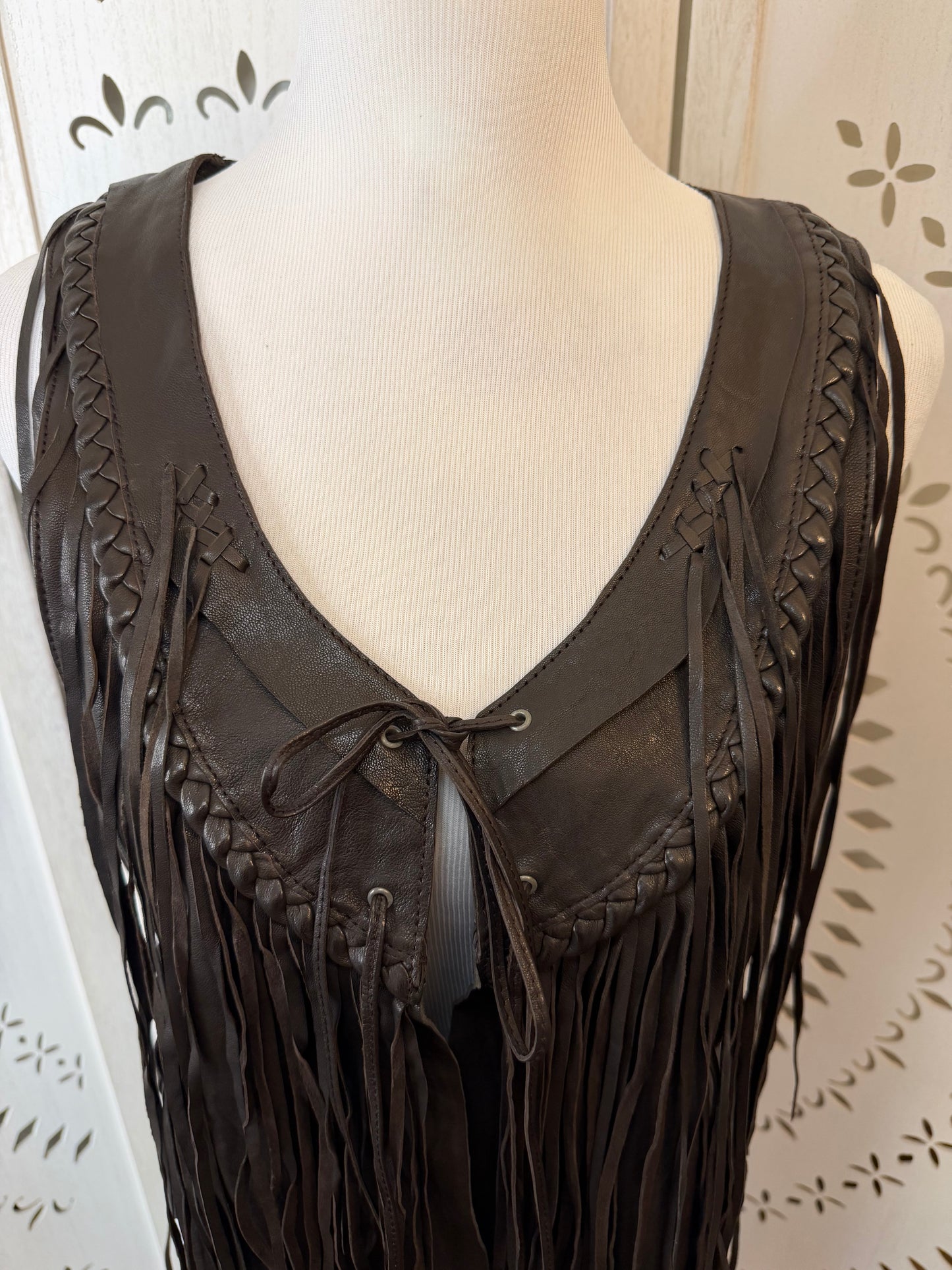 Vintage 2000s True Religion Brown Leather Fringe Vest